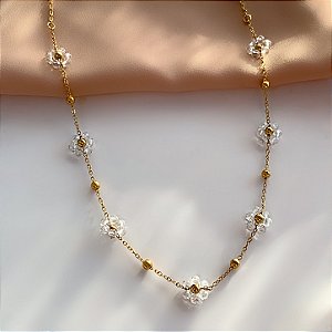 COLAR MINI FLORES DE CRISTAIS DOURADO AÇO 316L⭐️