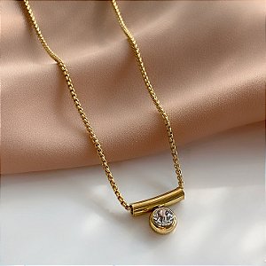 COLAR CANUTILHO COM PONTO DE LUZ ZIRCÔNIA DOURADO AÇO 316L⭐️