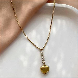 COLAR FIO DE ZIRCÔNIA E CORAÇÃO BOLEADO DOURADO AÇO 316L⭐️