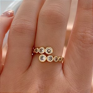 ANEL REGULÁVEL BOLINHAS DE ZIRCÔNIAS DOURADO BIJU