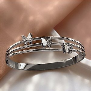 PULSEIRA/BRACELETE 3 FIOS BORBOLETAS AÇO 316L⭐️