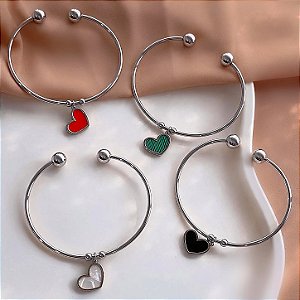 PULSEIRA/BRACELETE PINGENTE CORAÇÃO ESMALTADO AÇO 316L⭐️