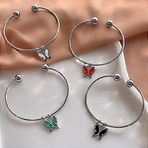 PULSEIRA/BRACELETE PINGENTE BORBOLETA ESMALTADO AÇO 316L⭐️