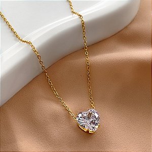 COLAR PEDRA CORAÇÃO M ZIRCÔNIA DOURADO AÇO 316L⭐️