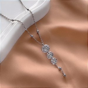 COLAR CORRENTE BOLINHAS CASCATA ZIRCÔNIAS AÇO 316L⭐️