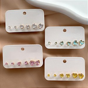 BRINCO KIT PEDRAS ZIRCÔNIAS EM CORAÇÃO COLOR CANDY DOURADO BIJU