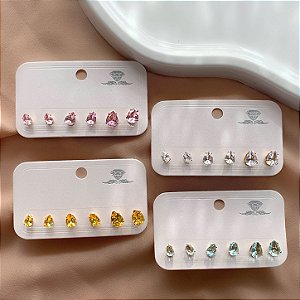 BRINCO KIT PEDRAS ZIRCÔNIAS EM GOTA COLOR CANDY DOURADO BIJU