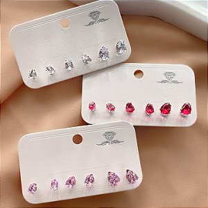 BRINCO KIT PEDRAS ZIRCÔNIAS EM GOTA COLOR PRATEADO BIJU