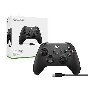 Controle Microsoft Carbon Black + Cabo USB-C - Series X, S, One e PC