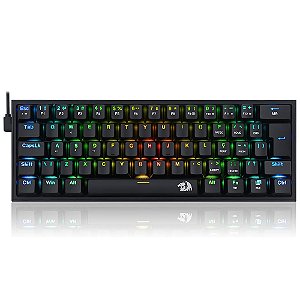 Teclado Mecânico Gamer Compacto Lakshmi K606R, Led RGB, Switch Red, com fio - Redragon