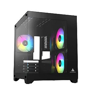 Gabinete Gamer Gimli, Rainbow, Mid-Tower, Lateral com Vidro, 3 Fans, Preto - Acegeek