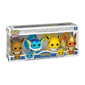 Pack de Boneco Pokémon: Eevee/Vaporeon/Jolteon/Flareon - Funko Pop!