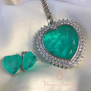 Conjunto Coração Turmalina Cravejado Luxo