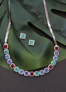 Conjunto Chocker Pedras Coloridas