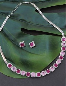 Conjunto Chocker Pedras Coloridas