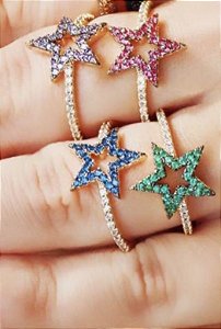 Anel Estrela Azul Cravejado
