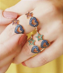 Anel Rosa e Azul Cravejado