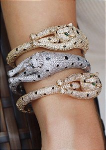 Bracelete Tigre Cravejado Ródio Branco