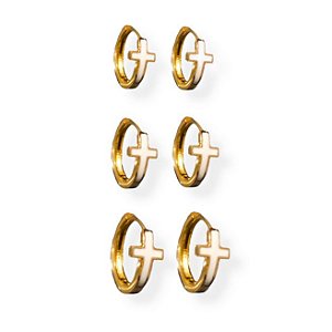 3 Pares de Brinco para Furo triplo Sequencial Folheados a ouro 18k