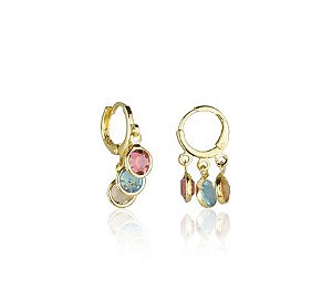 Argolinha com pedras coloridas - Dourado!