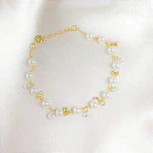 Pulseira pérola e ponto de luz - Dourada!
