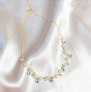 Choker olho grego e pérola - Dourada!