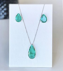 Conjunto gota verde - Dourado ou Prata!