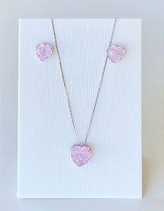 Conjunto coração rosa - Dourado ou Prata!