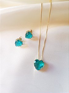 Conjunto coração verde - Dourado ou Prata!