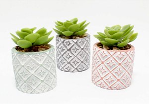 Vaso De Concreto Decorativo Com Planta Artificial E Pedrinhas - Detalhado
