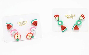 Cartela Com 3 Pares de Brincos Pequeno Temático Frutas - REF: PT0542