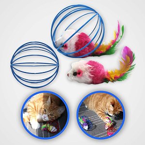 Brinquedo Pet Bola C/ Ratinho para Gatos e Cães