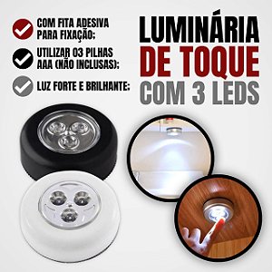 Mini Luminária De 3 LEDs Forte com Fixação Luz De Parede e Touch De Segurança