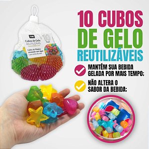 KIT C/10 Cubos de Gelo Artificial Ecológico Colorido Reutilizável