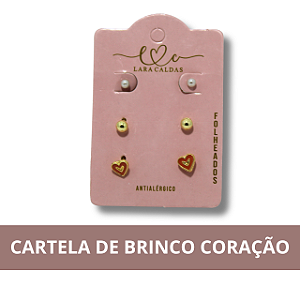 Cartela de 3 Brincos com Coração