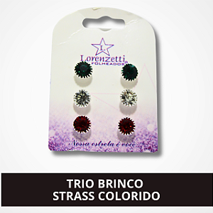 3 Pares de Brinco de Strass Pequenos - Coloridos