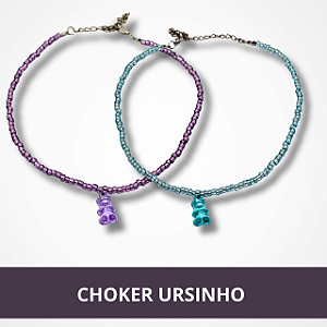Colar Choker de Ursinho - Verde e Roxo