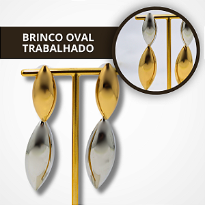 Brincos Oval Duplo Trabalhado - Dourado e Prata