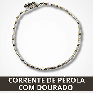 Corrente Pérola com Miçangas Douradas