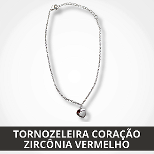 Tornozeleira Coração com Zircônia Vermelho