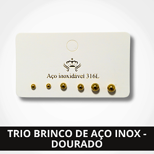 Trio de Brinco Aço Inox - Dourado