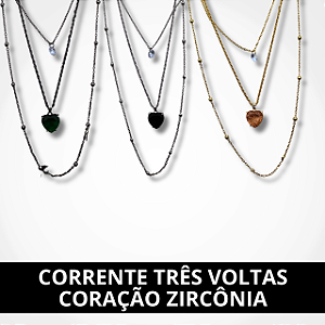 Corrente Três Voltas Coração Zircônia