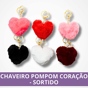 Chaveiro Pompom Coração - Sortido