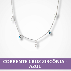 Corrente Cruz Zircônia Azul