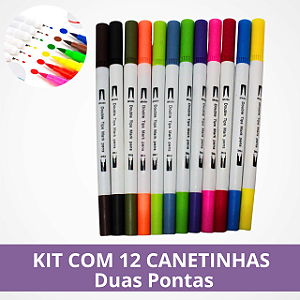KIT COM 12 CANETINHAS DUAS PONTAS