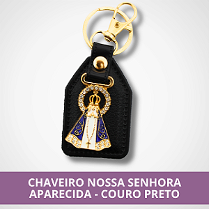 Chaveiro Nossa Senhora Aparecida - Couro Preto