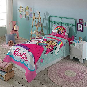 Jogo de Cama Microfibra Solteiro Infantil Barbie Unicórnio 3 pç