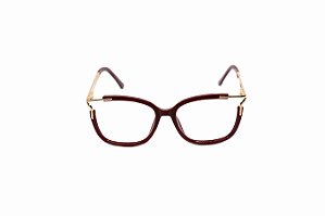 Armação De Óculos de Grau Feminino Acetato Detalhe Dourado RZ01 Bordô