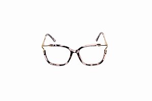 Armação De Óculos De Grau Feminino Acetato Detalhe Dourado RZ01 Preto Manchado