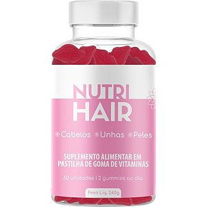 Nutri Hair - Cabelo/Pele/Unha 60 gummies Suplemento Alimentar FRUTAS VERMELHAS